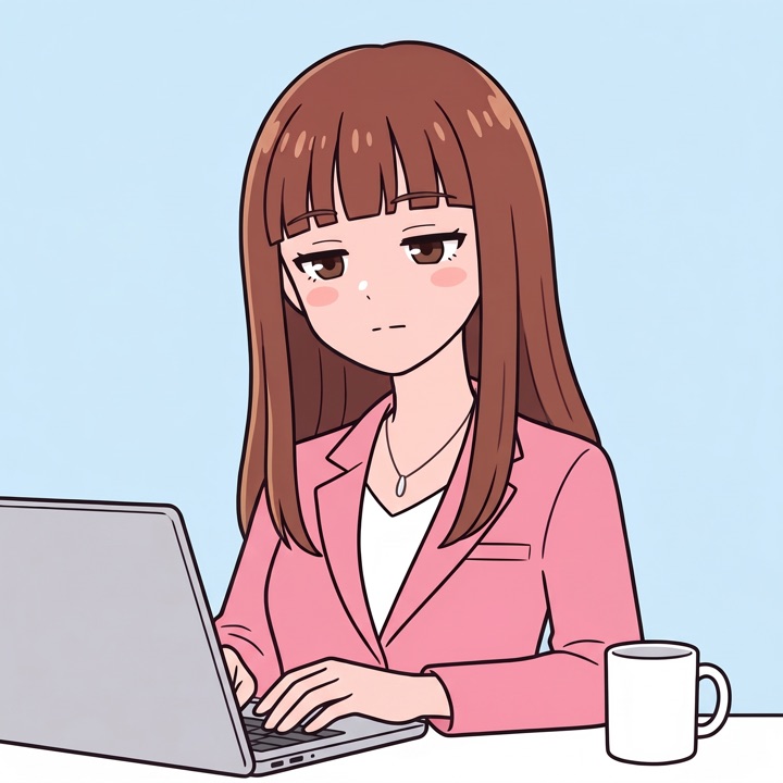 ノートPCで作業する月岡ひなた