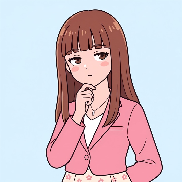 あごに手を当てて考える月岡ひなた